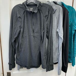 3 long sleeve athletic 1/4 zip running tops shirts sweatshirts.  women's large.